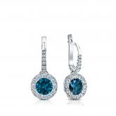 Certified 18k White Gold Dangle Studs Halo Round Blue Diamond Earrings 1.00 ct. tw. (Blue, SI1-SI2)