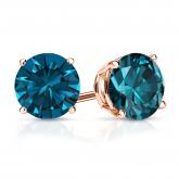 Certified 14k Rose Gold 4-Prong Basket Round Blue Diamond Stud Earrings 1.50 ct. tw. (Blue, SI1-SI2)