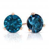Certified 14k Rose Gold 3-Prong Martini Round Blue Diamond Stud Earrings 1.50 ct. tw. (Blue, SI1-SI2)