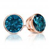 Certified 14k Rose Gold Bezel Round Blue Diamond Stud Earrings 1.50 ct. tw. (Blue, SI1-SI2)