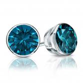 Certified 18k White Gold Bezel Round Blue Diamond Stud Earrings 1.50 ct. tw. (Blue, SI1-SI2)