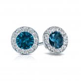 Certified 14k White Gold Halo Round Blue Diamond Stud Earrings 1.50 ct. tw. (Blue, SI1-SI2)
