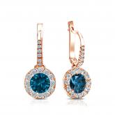 Certified 14k Rose Gold Dangle Studs Halo Round Blue Diamond Earrings 1.50 ct. tw. (Blue, SI1-SI2)