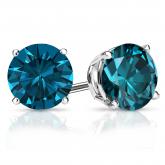 Certified 18k White Gold 4-Prong Basket Round Blue Diamond Stud Earrings 2.50 ct. tw. (Blue, SI1-SI2)