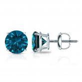 Blue Diamond Stud Earrings Round 2.00 ct. tw. (Blue, VS) in 14k White Gold 4-Prong Basket
