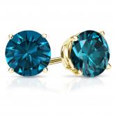 Certified 14k Yellow Gold 4-Prong Basket Round Blue Diamond Stud Earrings 2.00 ct. tw. (Blue, SI1-SI2)