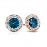 Certified 14k Rose Gold Halo Round Blue Diamond Stud Earrings 2.00 ct. tw. (Blue, SI1-SI2)
