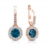 Certified 14k Rose Gold Dangle Studs Halo Round Blue Diamond Earrings 2.50 ct. tw. (Blue, SI1-SI2)