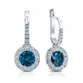 Certified Platinum Dangle Studs Halo Round Blue Diamond Earrings 2.50 ct. tw. (Blue, SI1-SI2)