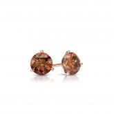Certified 14k Rose Gold 3-Prong Martini Round Brown Diamond Stud Earrings 0.25 ct. tw.  (Brown, SI1-SI2)