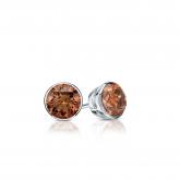 Certified 18k White Gold Bezel Round Brown Diamond Stud Earrings 0.25 ct. tw.  (Brown, SI1-SI2)