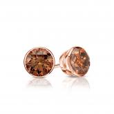 Certified 14k Rose Gold Bezel Round Brown Diamond Stud Earrings 0.50 ct. tw. (Brown, SI1-SI2)