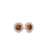 Certified 14k Rose Gold Halo Round Brown Diamond Stud Earrings 0.50 ct. tw. (Brown, SI1-SI2)