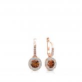 Certified 14k Rose Gold Dangle Studs Halo Round Brown Diamond Earrings 0.50 ct. tw. (Brown, SI1-SI2)