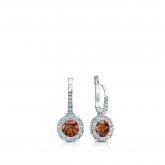 Certified 18k White Gold Dangle Studs Halo Round Brown Diamond Earrings 0.50 ct. tw. (Brown, SI1-SI2)