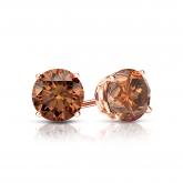 Certified 14k Rose Gold 4-Prong Basket Round Brown Diamond Stud Earrings 0.75 ct. tw. (Brown, SI1-SI2)