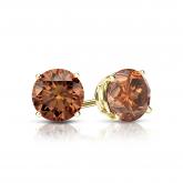 Certified 14k Yellow Gold 4-Prong Basket Round Brown Diamond Stud Earrings 0.75 ct. tw. (Brown, SI1-SI2)