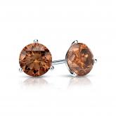 Certified 14k White Gold 3-Prong Martini Round Brown Diamond Stud Earrings 0.75 ct. tw. (Brown, SI1-SI2)