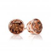 Certified 14k Rose Gold Bezel Round Brown Diamond Stud Earrings 0.75 ct. tw. (Brown, SI1-SI2)