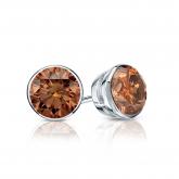 Certified 14k White Gold Bezel Round Brown Diamond Stud Earrings 0.75 ct. tw. (Brown, SI1-SI2)