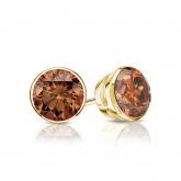 Certified 14k Yellow Gold Bezel Round Brown Diamond Stud Earrings 0.75 ct. tw. (Brown, SI1-SI2)