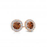 Certified 14k Rose Gold Halo Round Brown Diamond Stud Earrings 0.75 ct. tw. (Brown, SI1-SI2)