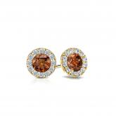 Certified 14k Yellow Gold Halo Round Brown Diamond Stud Earrings 0.75 ct. tw. (Brown, SI1-SI2)
