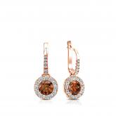 Certified 14k Rose Gold Dangle Studs Halo Round Brown Diamond Earrings 0.75 ct. tw. (Brown, SI1-SI2)