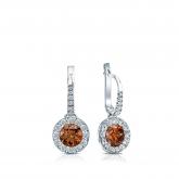 Certified 18k White Gold Dangle Studs Halo Round Brown Diamond Earrings 0.75 ct. tw. (Brown, SI1-SI2)