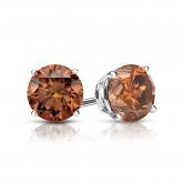 Certified 18k White Gold 4-Prong Basket Round Brown Diamond Stud Earrings 1.00 ct. tw. (Brown, SI1-SI2)