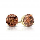 Certified 18k Yellow Gold 4-Prong Basket Round Brown Diamond Stud Earrings 1.00 ct. tw. (Brown, SI1-SI2)