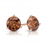 Certified 14k Rose Gold 3-Prong Martini Round Brown Diamond Stud Earrings 1.00 ct. tw. (Brown, SI1-SI2)