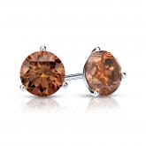 Certified 18k White Gold 3-Prong Martini Round Brown Diamond Stud Earrings 1.00 ct. tw. (Brown, SI1-SI2)