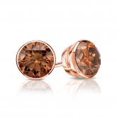 Certified 14k Rose Gold Bezel Round Brown Diamond Stud Earrings 1.00 ct. tw. (Brown, SI1-SI2)