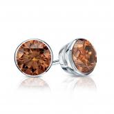 Certified 14k White Gold Bezel Round Brown Diamond Stud Earrings 1.00 ct. tw. (Brown, SI1-SI2)