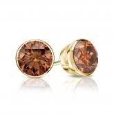 Certified 18k Yellow Gold Bezel Round Brown Diamond Stud Earrings 1.00 ct. tw. (Brown, SI1-SI2)