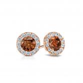 Certified 14k Rose Gold Halo Round Brown Diamond Stud Earrings 1.00 ct. tw. (Brown, SI1-SI2)