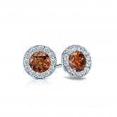 Certified 18k White Gold Halo Round Brown Diamond Stud Earrings 1.00 ct. tw. (Brown, SI1-SI2)
