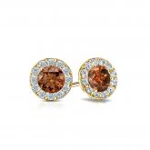 Certified 18k Yellow Gold Halo Round Brown Diamond Stud Earrings 1.00 ct. tw. (Brown, SI1-SI2)