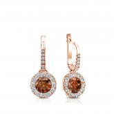 Certified 14k Rose Gold Dangle Studs Halo Round Brown Diamond Earrings 1.00 ct. tw. (Brown, SI1-SI2)