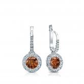 Certified 18k White Gold Dangle Studs Halo Round Brown Diamond Earrings 1.00 ct. tw. (Brown, SI1-SI2)