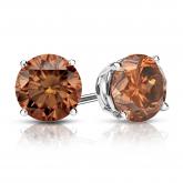 Certified 14k White Gold 4-Prong Basket Round Brown Diamond Stud Earrings 1.50 ct. tw (Brown, SI1-SI2).