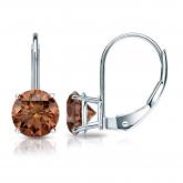 Certified 14k White Gold 4-Prong Basket Round Brown Diamond Stud Earrings  1.50 ct. tw (Brown, SI1-SI2).
