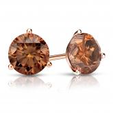 Certified 14k Rose Gold 3-Prong Martini Round Brown Diamond Stud Earrings 1.50 ct. tw. (Brown, SI1-SI2)