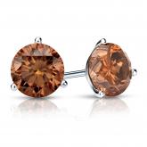 Certified Platinum 3-Prong Martini Round Brown Diamond Stud Earrings 1.50 ct. tw. (Brown, SI1-SI2)