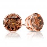 Certified 14k Rose Gold Bezel Round Brown Diamond Stud Earrings 1.50 ct. tw. (Brown, SI1-SI2)