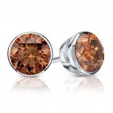 Certified 14k White Gold Bezel Round Brown Diamond Stud Earrings 1.50 ct. tw. (Brown, SI1-SI2)
