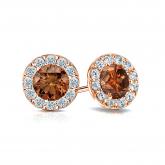 Certified 14k Rose Gold Halo Round Brown Diamond Stud Earrings 1.50 ct. tw. (Brown, SI1-SI2)