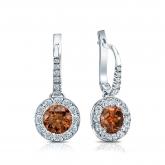 Certified Platinum Dangle Studs Halo Round Brown Diamond Earrings 1.50 ct. tw. (Brown, SI1-SI2)