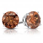 Certified 14k White Gold 4-Prong Basket Round Brown Diamond Stud Earrings 2.00 ct. tw. (Brown, SI1-SI2)